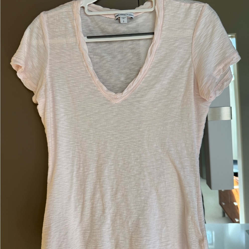 James Perse Pale Blush V-Neck Short Sleeve Tee